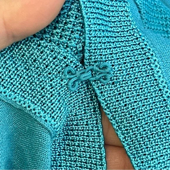 Talbots VTG Long Sleeve Lightweight Cardigan Size L Textured Knit Trim Blue